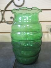 Green Glass Ruffled Edge Vase