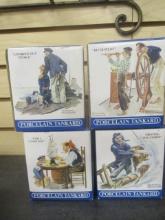 4 New Old Stock Long John Silver's Norman Rockwell Porcelain Tankards