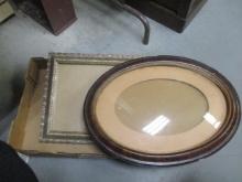 Picture Frame Lot - Oval Bubble Glass and Wood Frame, Ornate Gold Frame, and