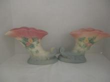 Pair of Vintage Hull Pottery "Wildflower" Cornucopia Vases