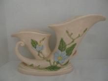 Vintage Hull Art Pottery "Magnolia" Glossy Double Cornucopia Vase