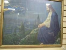 Vintage Framed "Jesus Praying" Print