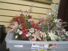3 Vintage Artificial Flower Arrangements in Brass and Ceramic Pots