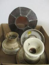 3 Vintage Ceiling Mount Light Fixtures and Textured Glass and Metal Lampshade