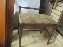 Vintage Wood and Upholstered Seat Vanity Stool