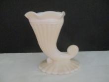 Vintage Jeannette Shell Pink Milk Glass Cornucopia Vase