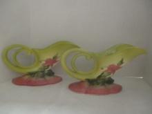 Pair of Vintage Hull Pottery "Woodland" Cornucopia Vases