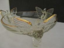 Vintage Jeanette 22 KT Gold Trim Glass Patriotic Footed Bowl