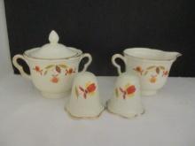 Vintage Hall's Superior China "Autumn Leaf" Sugar & Creamer and Salt & Pepper Shakers