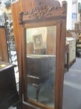 Antique Victorian Wood Floor Mirror with Black White Photograph of Child