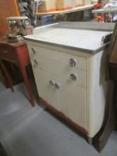 Vintage Red and White Metal Kitchen Cabinet