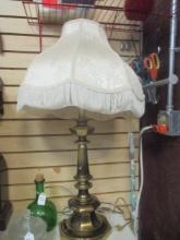 Vintage Brass Lamp with Fringe Shade
