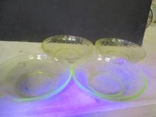 4 Vintage Hazel Atlas "Florentine Poppy Yellow" Uranium Depression Glass Bowls