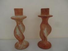 Pair pf Retro International Silver Co. Carved Stone Candle Holders
