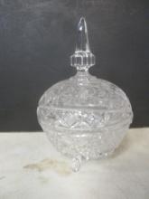Vintage Cut-Glass Crystal Footed Covered Candy Dish
