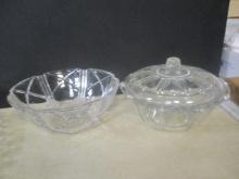 Vintage Depression Glass Covered Dish and Cut-Glass Crystal Bowl