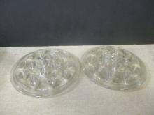 2 Vintage Large Clear Glass Flower Frogs