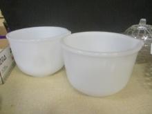 2 Vintage Sunbeam "Glass Bake" White Milk Glass Mixing Bowls