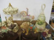 Collection of 6 Music Box Figurines - Carousel Horses, Animals, Bell, etc.
