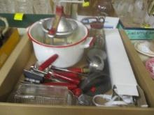 Vintage Kitchen Lot - Handy Andy Juice Extractor with White Enamel Pot,