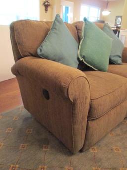 La-Z-Boy Power Reclining Love Seat with Decorative Throw Pillows