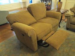La-Z-Boy Power Reclining Love Seat with Decorative Throw Pillows