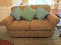 La-Z-Boy Power Reclining Love Seat with Decorative Throw Pillows
