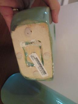 Two Green Dripped Glaze Pottery Vases