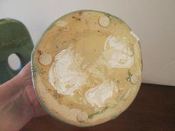 Two Green Dripped Glaze Pottery Vases