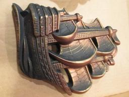 Midcentury Modern 3 Piece Chalkware Ship Plaque Set