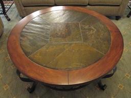 Haverty's "Edgewood Canyon" Round Wrought Iron Coffee Table with Slate Tile Top