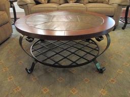 Haverty's "Edgewood Canyon" Round Wrought Iron Coffee Table with Slate Tile Top