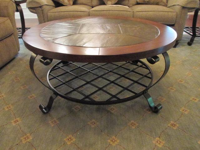 Haverty's "Edgewood Canyon" Round Wrought Iron Coffee Table with Slate Tile Top