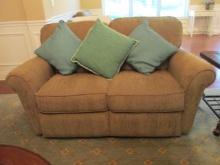 La-Z-Boy Power Reclining Love Seat with Decorative Throw Pillows