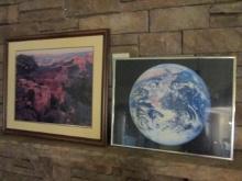 Framed and Matted Grand Canyon Photoprint and Framed Earth From Space Print