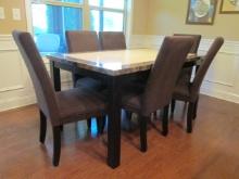Coaster Marble Look Rectangle Dining Table and Six Bassett Parson's Side Chairs