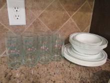 Corelle "Rosemarie" Dinnerware and Iced Tea Glasses