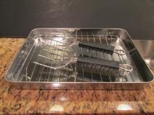 Stainless Roaster Pan with Rack and Set of The Pampered Chef Roast Lifters