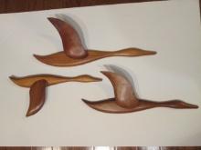 Midcentury Modern 3 Piece Teak Flying Duck Plaque Set