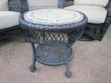 Woven Resin Wicker Mosaic Tile Top Side Table