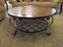 Haverty's "Edgewood Canyon" Round Wrought Iron Coffee Table with Slate Tile Top