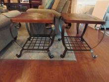 Pair of Haverty's "Edgewood Canyon" Round Wrought Iron End Tables with Slate Tile Top