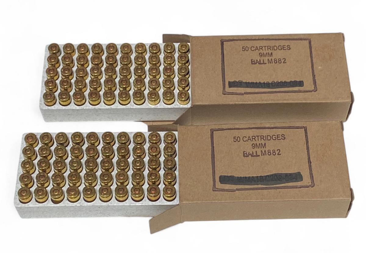 NIB 100rds Winchester 9MM Military Surplus Ball NATO 124gr. M882 Ammunition