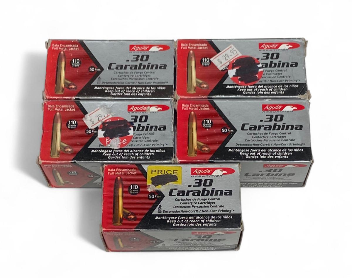 NIB 250rds. of 30 Carbine 110gr FMJ Aguila Ammunition