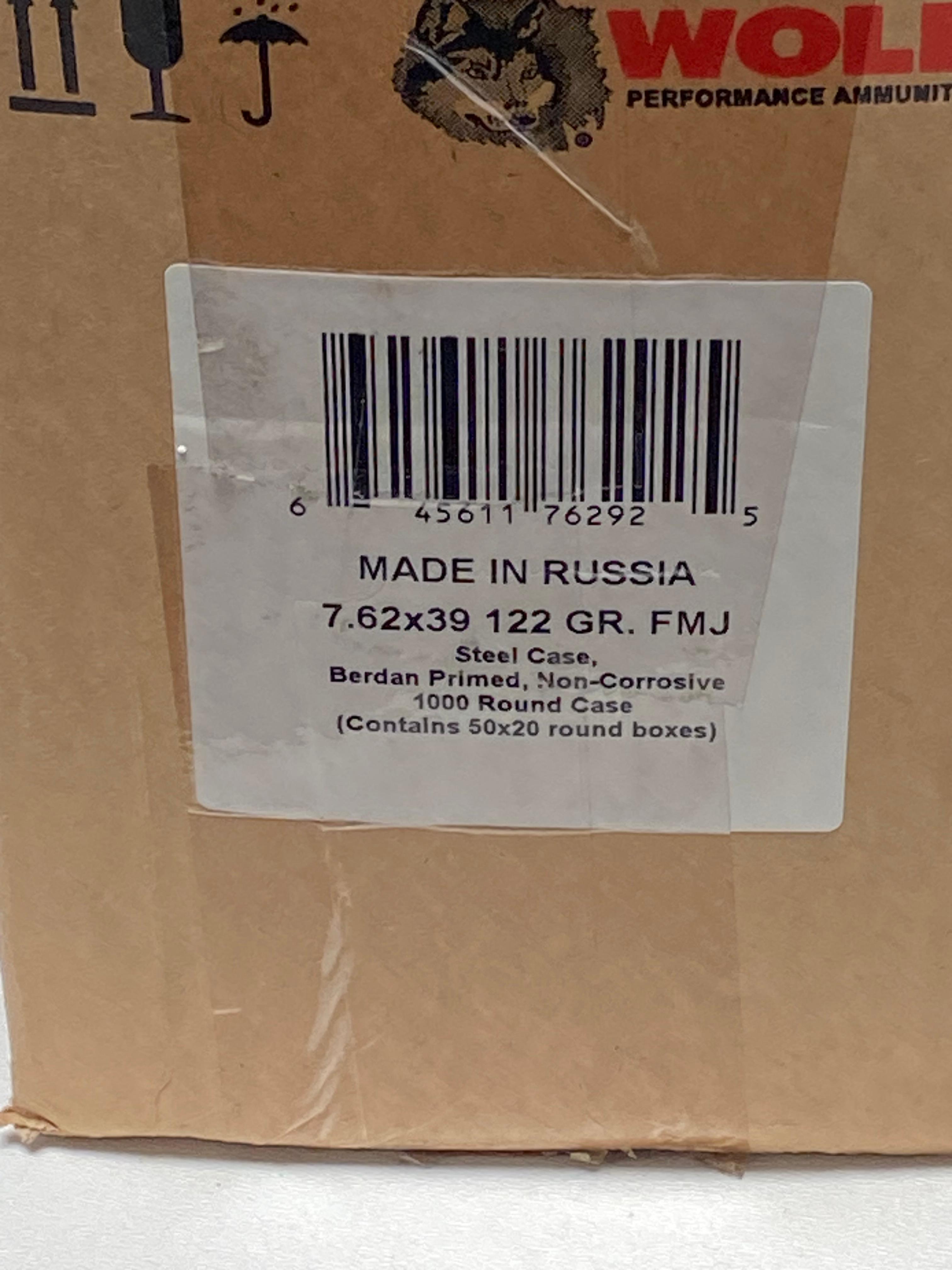 NIB 1000rd. Case of 7.62x39MM 122gr FMJ Steel Case Wolf Performance Ammunition