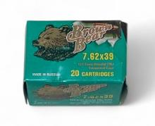NIB 20rds. of 7.62x39 123gr. Bimetal FMJ Lacqured Brown Bear Ammunition