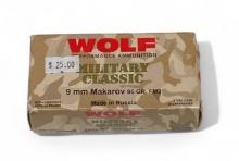 NIB 50rds. of 9x18mm MAKAROV 95gr. FMJ Wolf Performance Steel Case Ammunition
