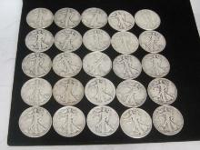 Lot of (25) Walking Liberty Half Dollars