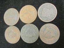 Lot of (6) US Large Cents