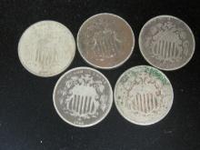 (5) Shield Nickels